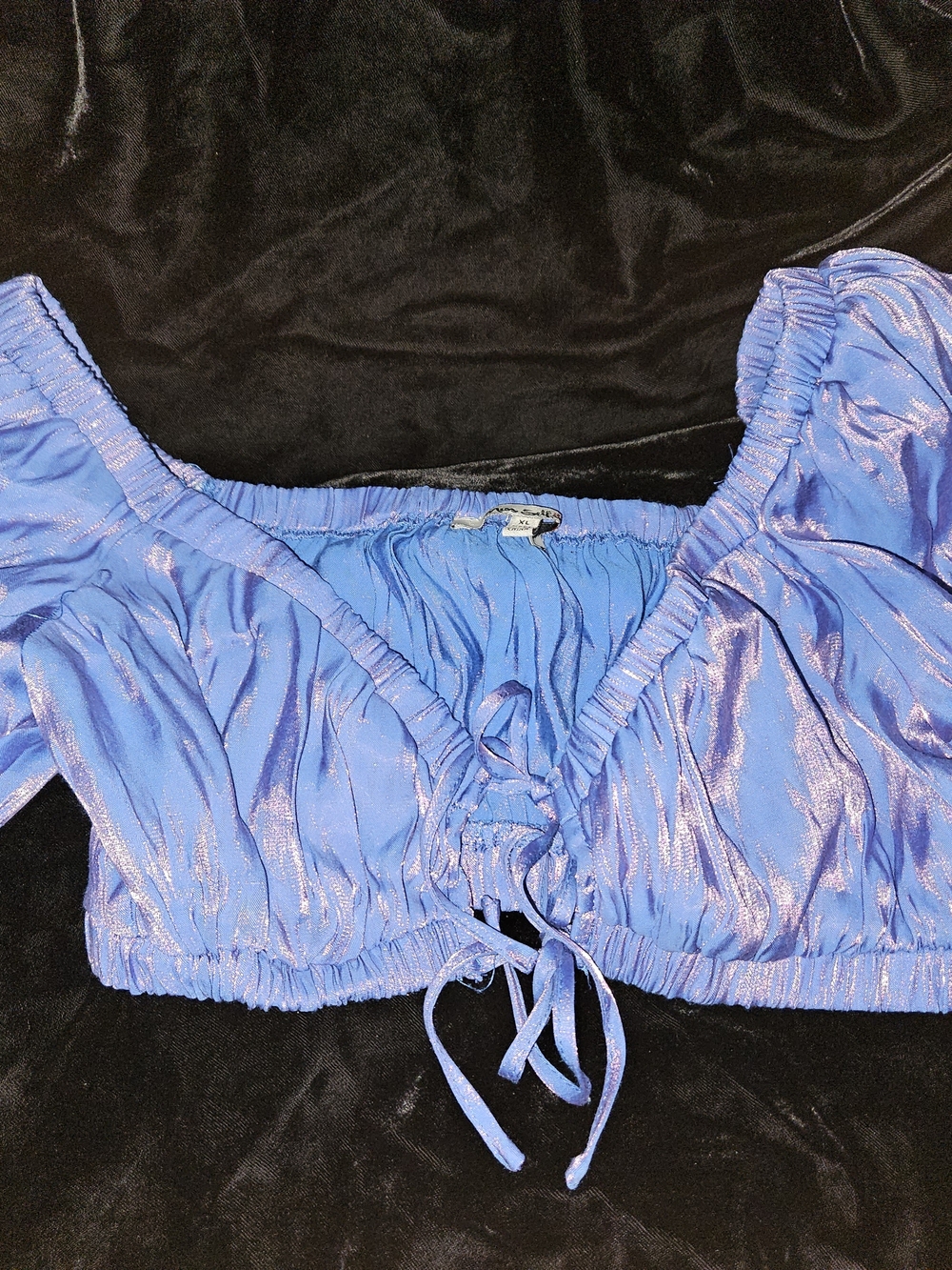 Miss Selfie Iridescent Lavender Tie-Front Crop Top - Picture 3 of 8